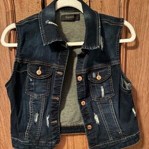 Liquid Distressed Dark Wash Denim Vest, Size Small